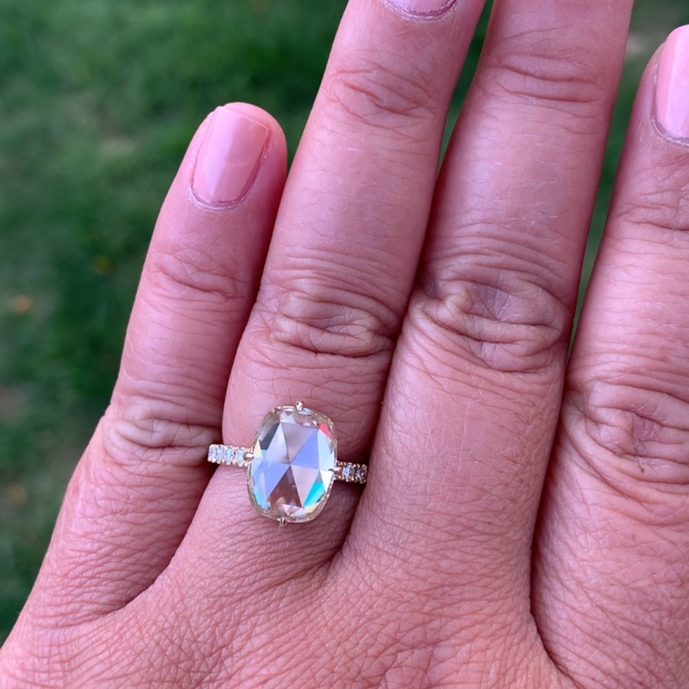 SOLD 12x9 Rosecut Moissanite Ring +lab diamonds